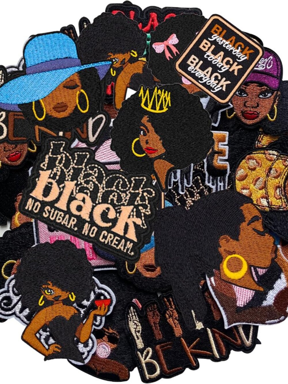 15Pcs Black Girl Iron on Patches, Afro Girl Magic Embroidered Applique Sew on Pa